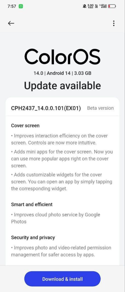 OPPO Find N2 Flip Android 14 x ColorOS 14 Update